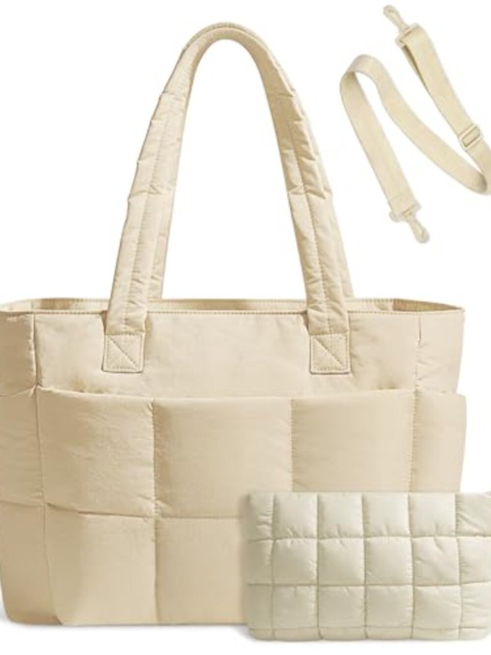2-Pack Quilted Nylon Puffer Tote Bags with Laptop Pocket & Trolley Sleeve